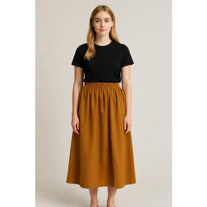 Women's A New Day Brown Midi A-Line Skirt Sz XS Elastic Waist Neutral Clean Girl